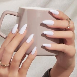 24 piece White Coffin Acrylic Press on Nails